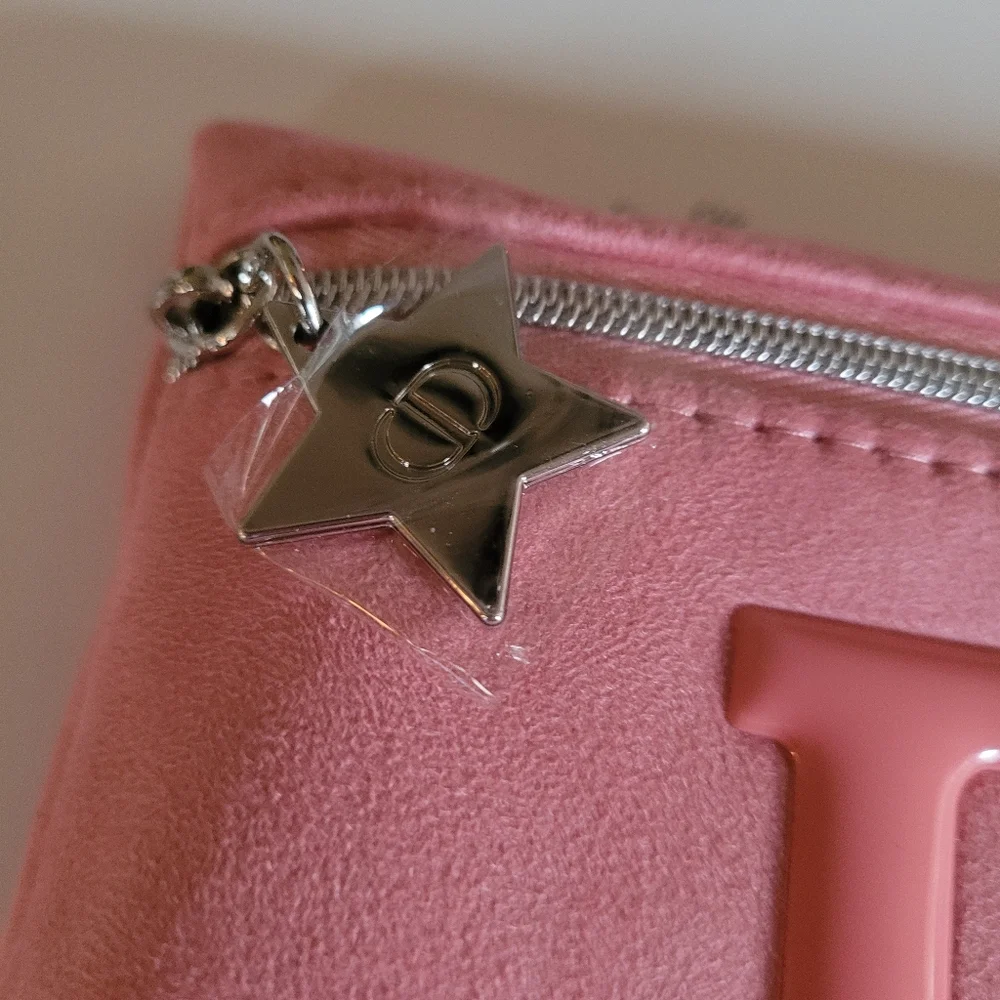 Dior Pink Suede Pouch with Silver Logo Zip NIB‎